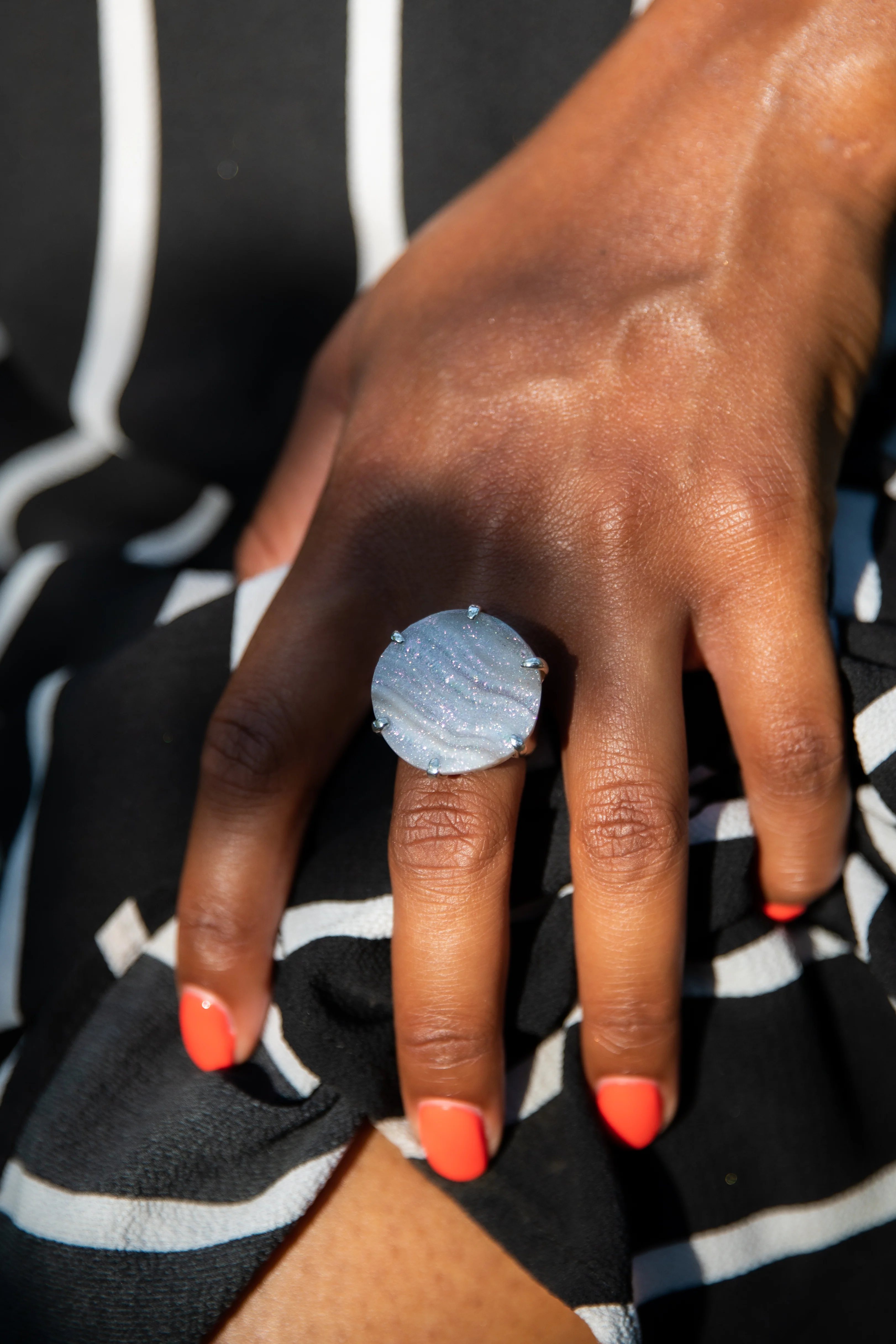 Sterling Silver Crystal Drusy Adjustable Ring