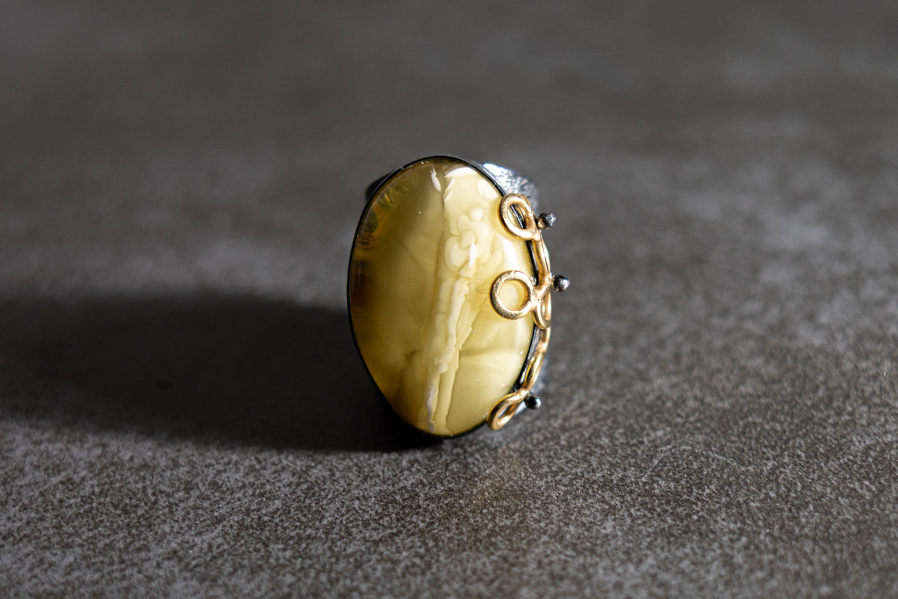 Luxury Sterling Silver Oversized Adjustable Butterscotch Baltic Amber Ring