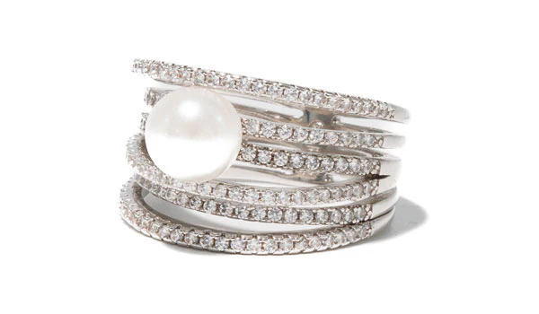 Silver Stack Pearl Ring