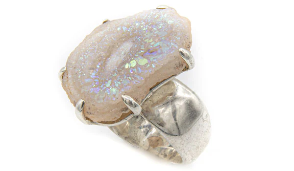 Sterling Silver Crystal Drusy Stone Adjustable Ring