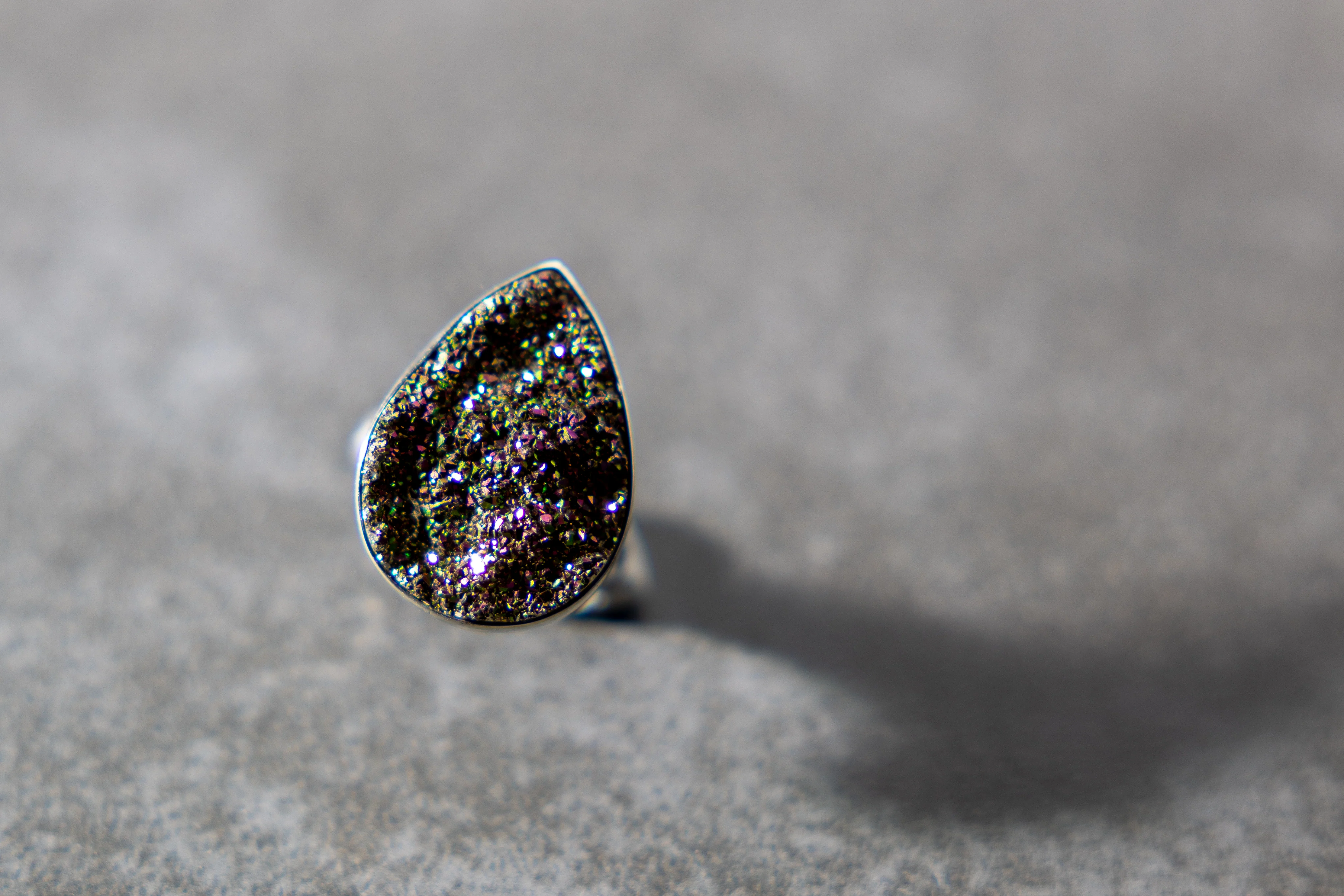 Sterling Silver Pink Chalcedony Drusy Adjustable Ring