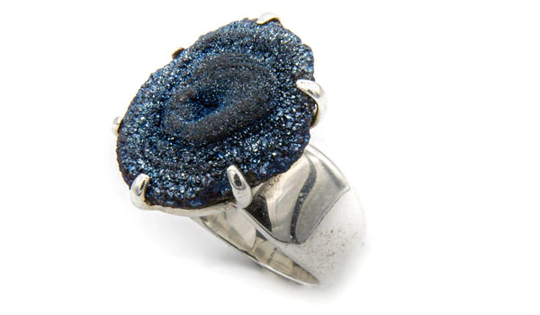Sterling Silver Cobalt Drusy Stone Adjustable Ring