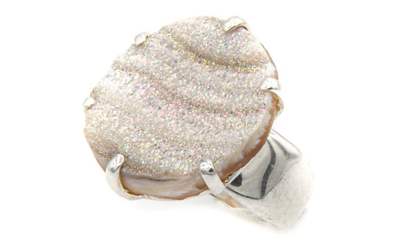 Sterling Silver Crystal Drusy Adjustable Ring