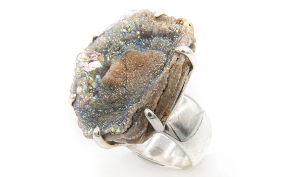 Sterling Silver Blue Chalcedony Drusy Stone Adjustable Ring