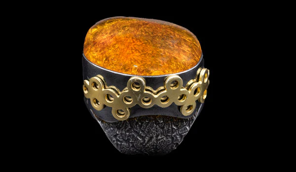 Luxury Sterling Silver Oversized Adjustable Baltic Amber Ring