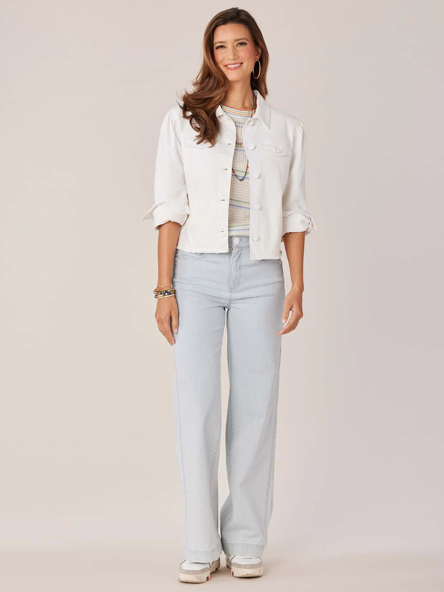 Puff Sleeve Button Front Fray Hem Denim Jacket