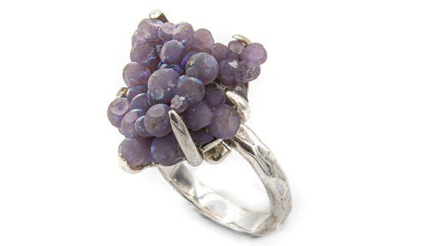 Sterling Silver Iridescent Grape Chalcedony Stone Adjustable Ring