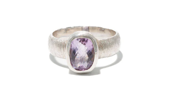 Sterling Silver Etched Faceted Amethyst Natural Gemstone Ring