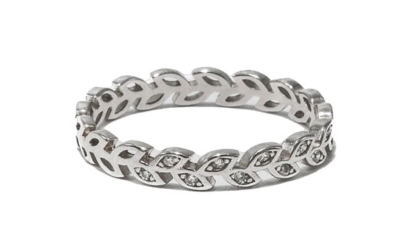 Mini Stacker Sterling Silver Crystal Leaf Band Ring