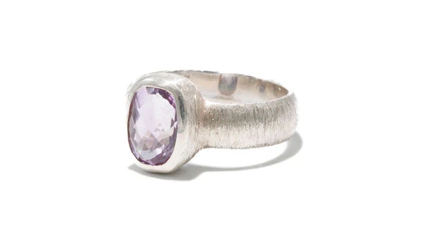 Sterling Silver Etched Faceted Amethyst Natural Gemstone Ring