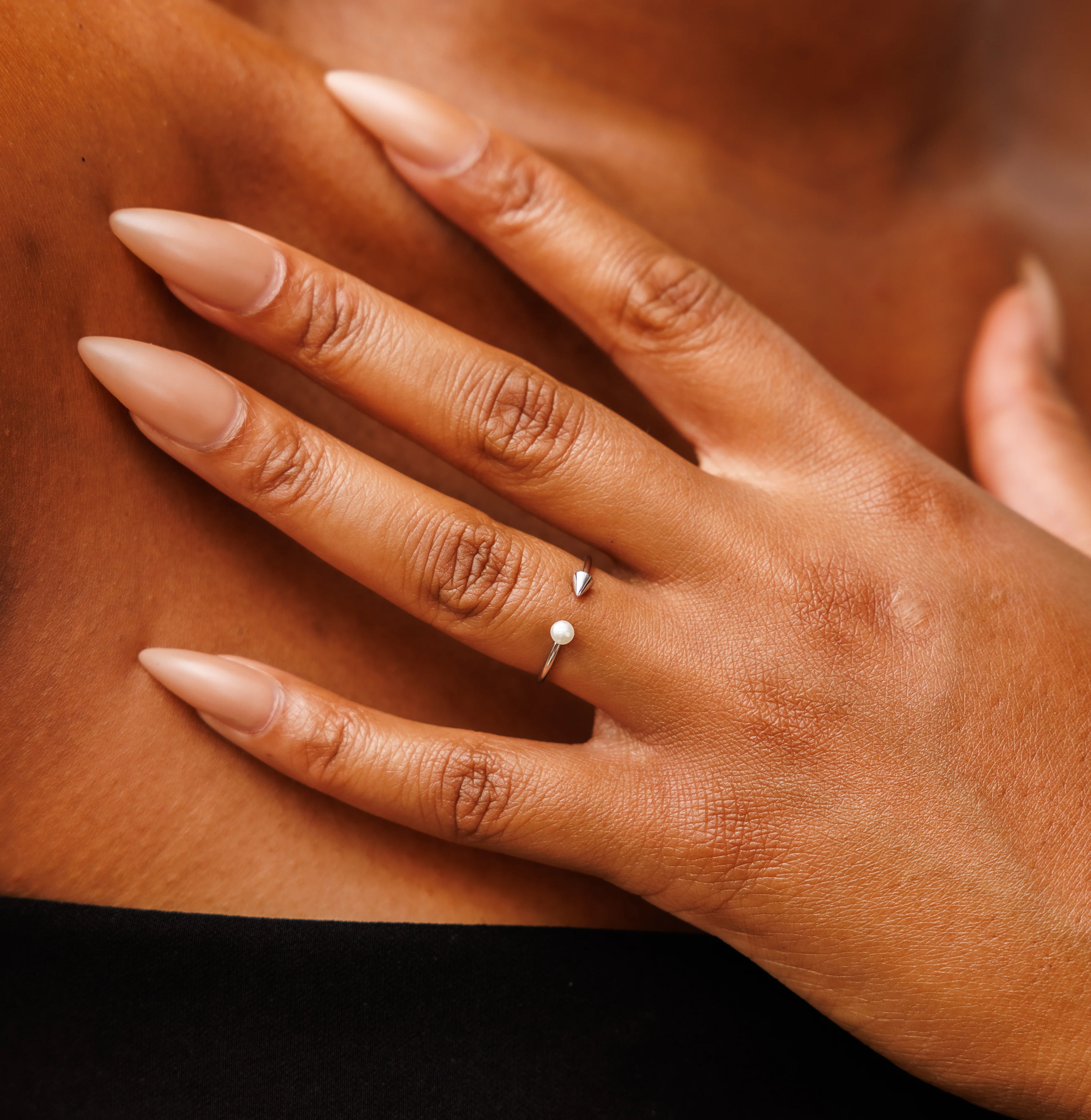 Adjustable Sterling Silver Pearl & Arrow Stacker Ring