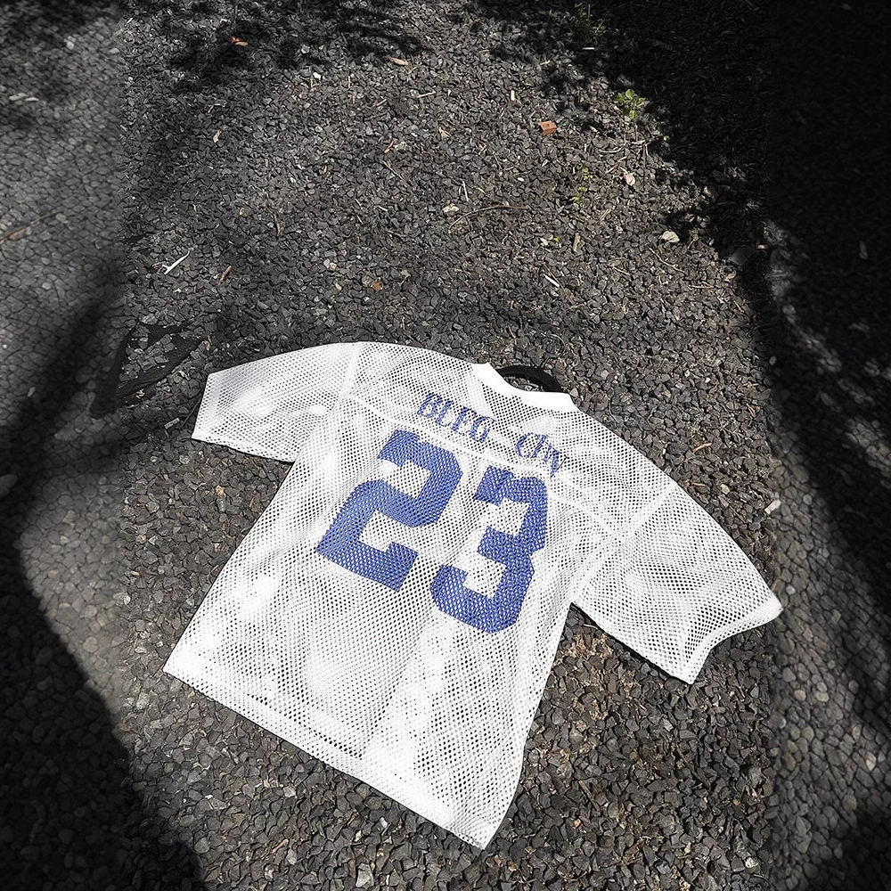 White floral mesh openwork balloon-style short-sleeved men's summer cool sports t-shirt top